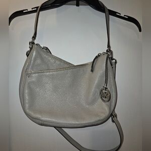Michael Kors Pebbled Leather Shoulder Hobo in Light Gray